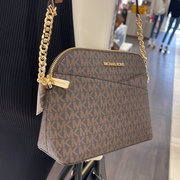 MICHAEL KORS Jet Set Medium Logo Dome Satchel Crossbody 
Brown - Picture 5 of 16